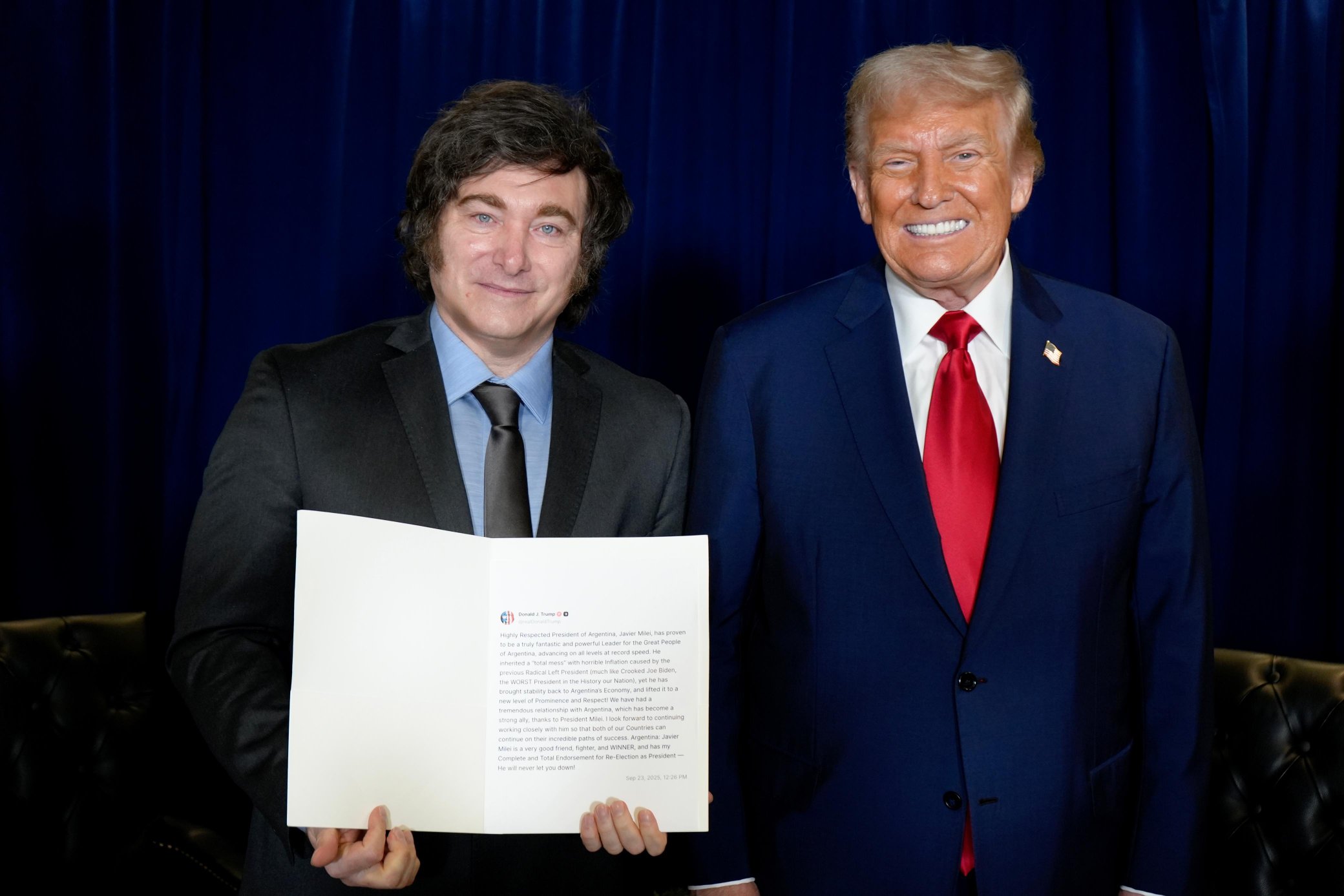 Trump respalda a Milei y ofrece «cualquier tipo de acuerdo» para Argentina en la ONU