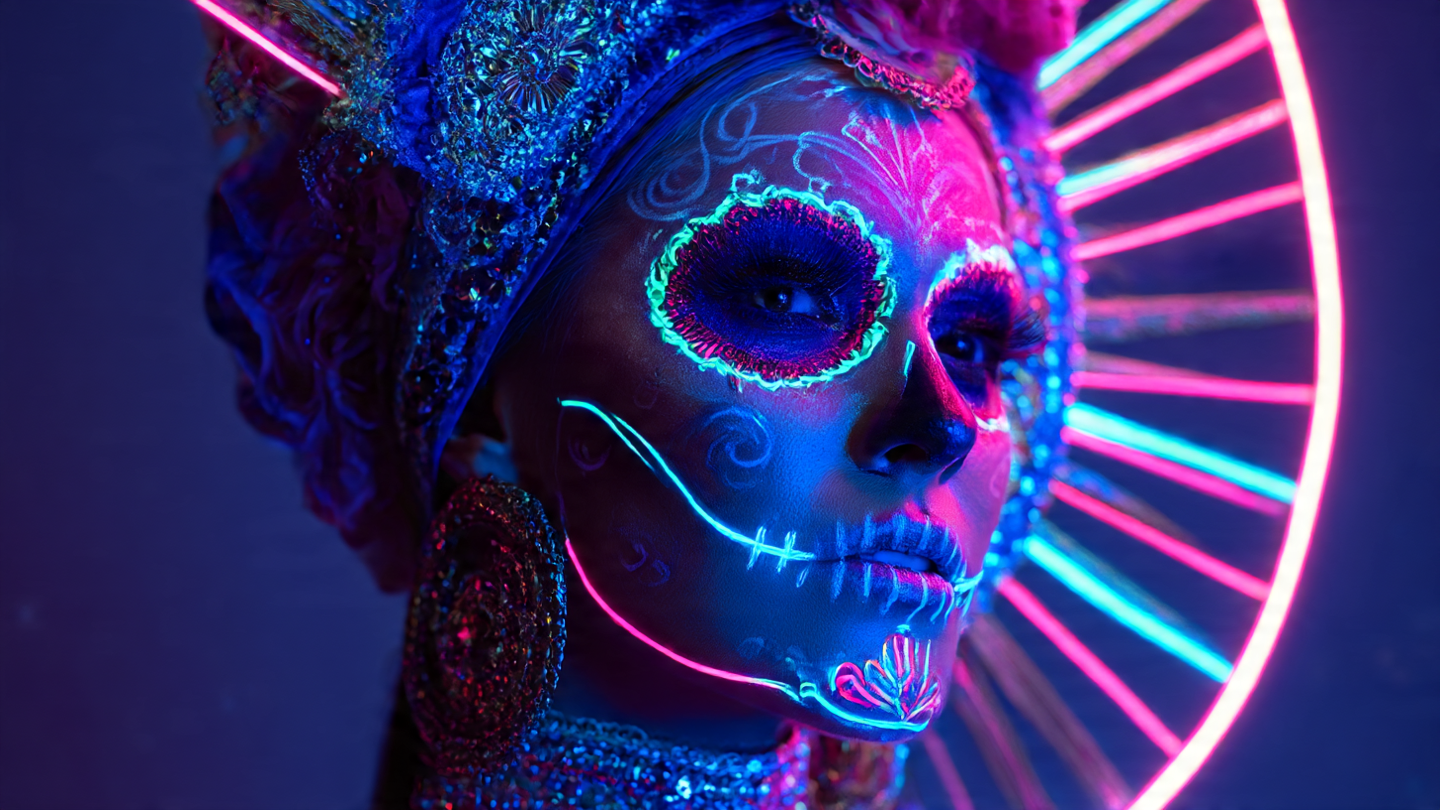 Catrinas neón futuristas: el boom viral del maquillaje con calaveras